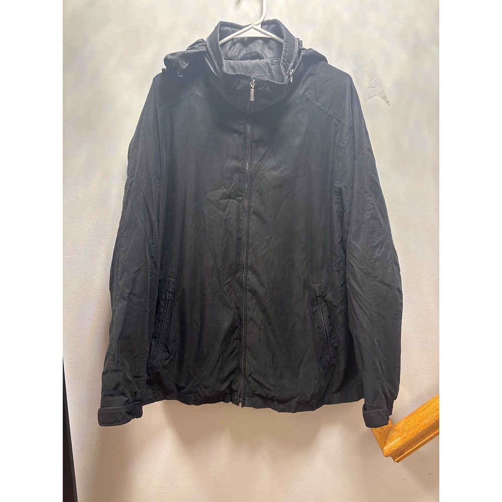 Weathercast Windbreaker Jacket Mens XL Black Hooded Full Zip Lightweight